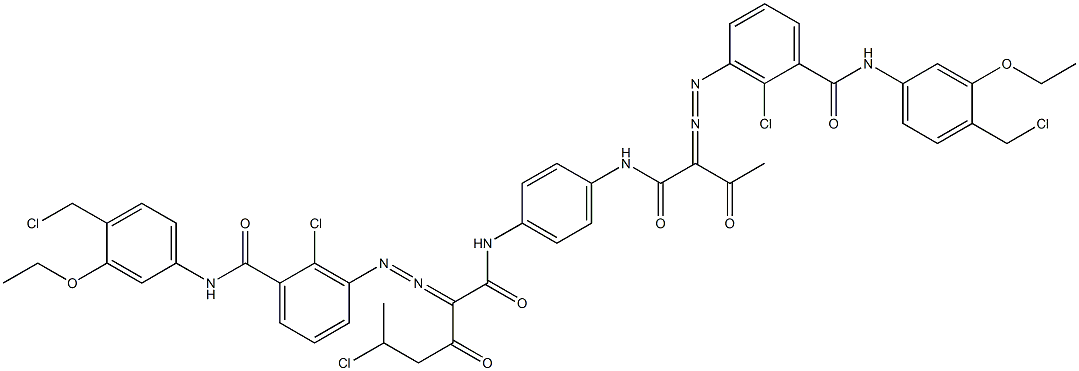 3,3'-[2-(1-Chloroethyl)-1,4-phenylenebis[iminocarbonyl(acetylmethylene)azo]]bis[N-[4-(chloromethyl)-3-ethoxyphenyl]-2-chlorobenzamide] Struktur