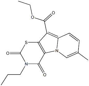 3,4-Dihydro-2,4-dioxo-3-propyl-7-methyl-2H-1,3-thiazino[6,5-b]indolizine-10-carboxylic acid ethyl ester Struktur