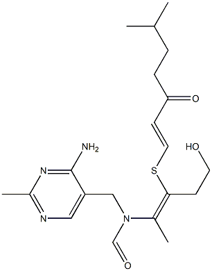 N-[(4-Amino-2-methyl-5-pyrimidinyl)methyl]-N-[4-hydroxy-1-methyl-2-[(6-methyl-3-oxo-1-heptenyl)thio]-1-butenyl]formamide Struktur