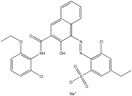 3-Chloro-5-ethyl-2-[[3-[[(2-chloro-6-ethoxyphenyl)amino]carbonyl]-2-hydroxy-1-naphtyl]azo]benzenesulfonic acid sodium salt Struktur