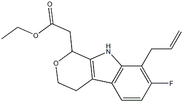 1-Ethyl-7-fluoro-8-(2-propenyl)-1,3,4,9-tetrahydropyrano[3,4-b]indole-1-acetic acid Struktur