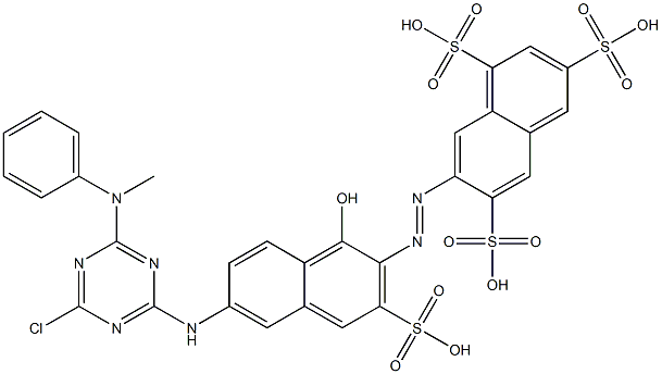 7-[[6-[[4-Chloro-6-(methylphenylamino)-1,3,5-triazin-2-yl]amino]-1-hydroxy-3-sulfo-2-naphthalenyl]azo]-1,3,6-naphthalenetrisulfonic acid Struktur