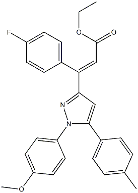 (E)-3-(4-Fluorophenyl)-3-[[1-(4-methoxyphenyl)-5-(4-methylphenyl)-1H-pyrazol]-3-yl]propenoic acid ethyl ester Struktur