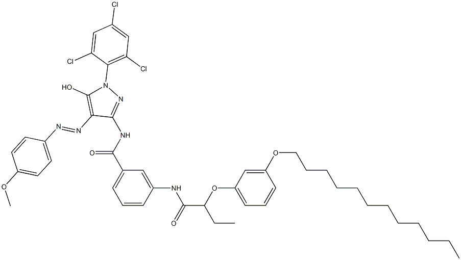 1-(2,4,6-Trichlorophenyl)-3-[3-[2-(3-dodecyloxyphenoxy)butanoylamino]benzoylamino]-4-(p-methoxyphenylazo)-1H-pyrazol-5-ol Struktur