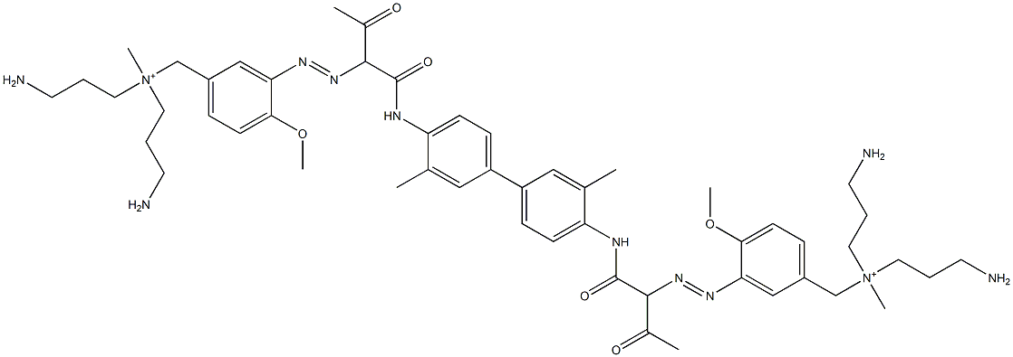 3,3'-[(3,3'-Dimethyl[1,1'-biphenyl]-4,4'-diyl)bis[imino(1-acetyl-2-oxo-2,1-ethanediyl)azo]]bis[N,N-bis(3-aminopropyl)-4-methoxy-N-methylbenzenemethanaminium] Struktur