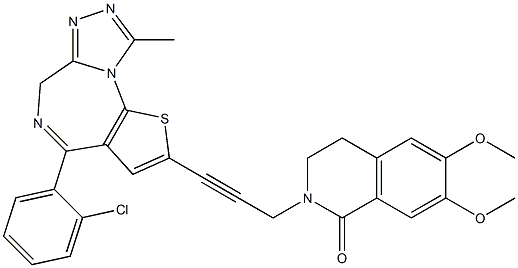 4-(2-Chlorophenyl)-9-methyl-2-[3-[(1,2,3,4-tetrahydro-6,7-dimethoxy-1-oxoisoquinolin)-2-yl]-1-propynyl]-6H-thieno[3,2-f][1,2,4]triazolo[4,3-a][1,4]diazepine Struktur