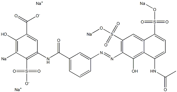 2-Hydroxy-3-sodiosulfo-5-[3-[[8-acetylamino-1-hydroxy-3,5-bis(sodiosulfo)-2-naphthalenyl]azo]benzoylamino]benzoic acid sodium salt Struktur