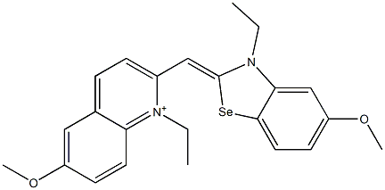 1-Ethyl-2-(3-ethyl-5-methoxy-2,3-dihydrobenzoselenazole-2-ylidenemethyl)-6-methoxyquinoline-1-ium Struktur