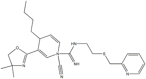 N1-[2-[(2-Pyridylmethyl)thio]ethyl]-N2-cyano-4-butyl-3-(4,4-dimethyl-2-oxazolin-2-yl)-1,4-dihydropyridine-1-carboxamidine Struktur