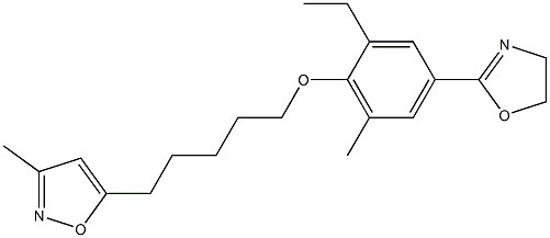 3-Methyl-5-[5-[2-ethyl-6-methyl-4-[(4,5-dihydrooxazol)-2-yl]phenoxy]pentyl]isoxazole Struktur