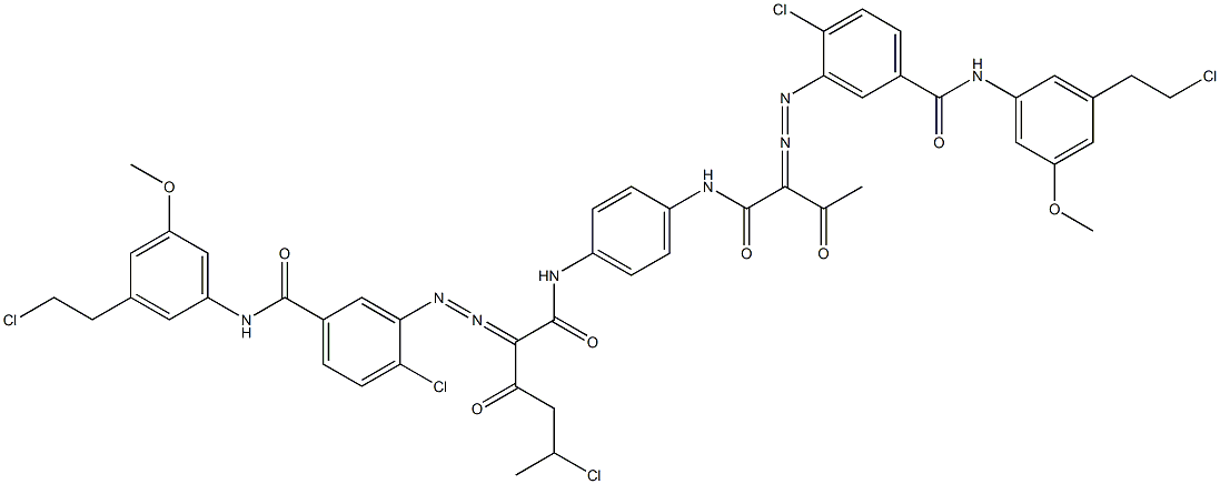 3,3'-[2-(1-Chloroethyl)-1,4-phenylenebis[iminocarbonyl(acetylmethylene)azo]]bis[N-[3-(2-chloroethyl)-5-methoxyphenyl]-4-chlorobenzamide] Struktur