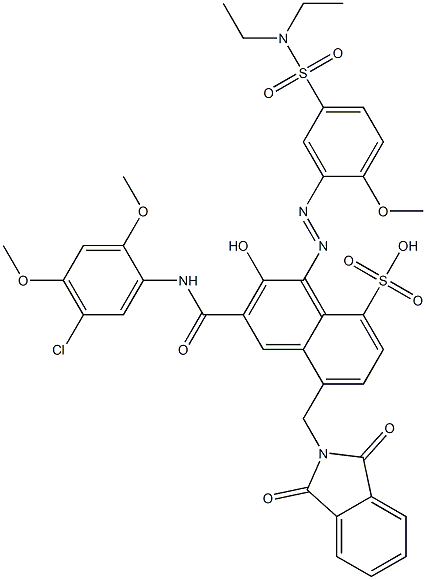 3-[(5-Chloro-2,4-dimethoxyphenyl)aminocarbonyl]-1-[5-[(diethylamino)sulfonyl]-2-methoxyphenylazo]-2-hydroxy-5-(phthalimidylmethyl)naphthalene-8-sulfonic acid Struktur