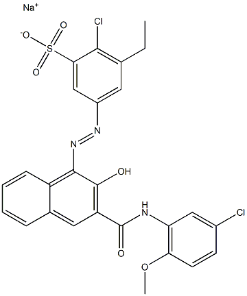 2-Chloro-3-ethyl-5-[[3-[[(3-chloro-6-methoxyphenyl)amino]carbonyl]-2-hydroxy-1-naphtyl]azo]benzenesulfonic acid sodium salt Struktur