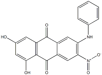 2-Anilino-5,7-dihydroxy-3-nitroanthraquinone Struktur