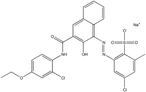 4-Chloro-2-methyl-6-[[3-[[(2-chloro-4-ethoxyphenyl)amino]carbonyl]-2-hydroxy-1-naphtyl]azo]benzenesulfonic acid sodium salt Struktur