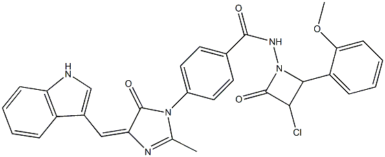 4-[[4,5-Dihydro-4-[(1H-indol-3-yl)methylene]-2-methyl-5-oxo-1H-imidazol]-1-yl]-N-[3-chloro-4-oxo-2-(2-methoxyphenyl)azetidin-1-yl]benzamide Struktur