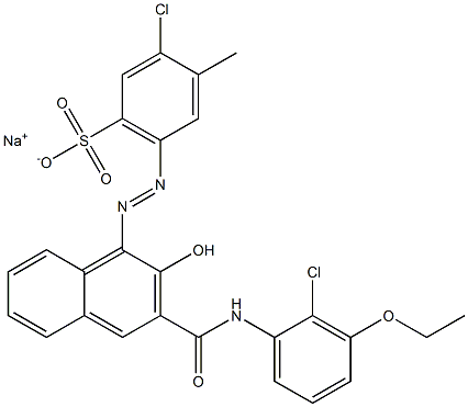 3-Chloro-4-methyl-6-[[3-[[(2-chloro-3-ethoxyphenyl)amino]carbonyl]-2-hydroxy-1-naphtyl]azo]benzenesulfonic acid sodium salt Struktur