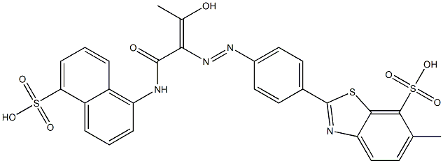 2-[4-[2-Hydroxy-1-[(5-sulfo-1-naphtyl)carbamoyl]-1-propenylazo]phenyl]-6-methylbenzothiazole-7-sulfonic acid Struktur