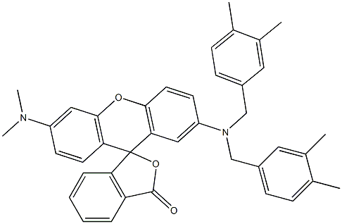 3'-(Dimethylamino)-7'-[bis(3,4-dimethylbenzyl)amino]spiro[isobenzofuran-1(3H),9'-[9H]xanthen]-3-one Struktur