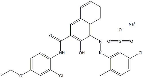 2-Chloro-5-methyl-6-[[3-[[(2-chloro-4-ethoxyphenyl)amino]carbonyl]-2-hydroxy-1-naphtyl]azo]benzenesulfonic acid sodium salt Struktur