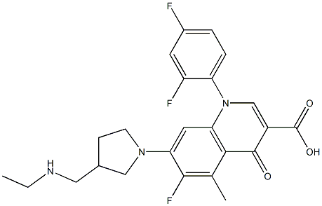 1-(2,4-Difluorophenyl)-6-fluoro-1,4-dihydro-5-methyl-4-oxo-7-[3-(ethylaminomethyl)-1-pyrrolidinyl]quinoline-3-carboxylic acid Struktur