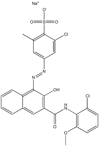 2-Chloro-6-methyl-4-[[3-[[(2-chloro-6-methoxyphenyl)amino]carbonyl]-2-hydroxy-1-naphtyl]azo]benzenesulfonic acid sodium salt Struktur