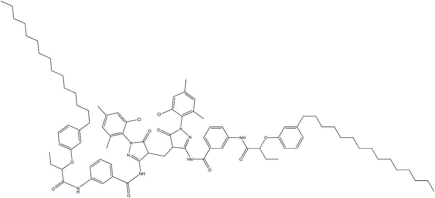 4,4'-Methylenebis[1-(2-chloro-4,6-dimethylphenyl)-3-[3-[2-(3-pentadecylphenoxy)butanoylamino]benzoylamino]-2-pyrazolin-5-one] Struktur