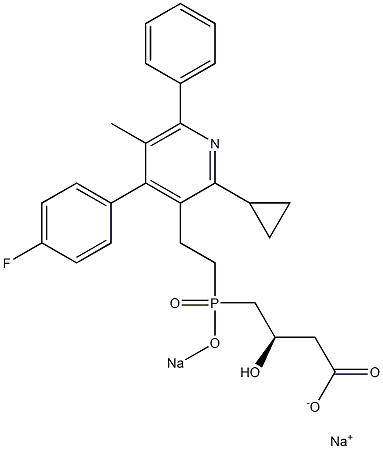 (3R)-4-[[2-[4-(4-Fluorophenyl)-2-cyclopropyl-5-methyl-6-phenyl-3-pyridinyl]ethyl]sodiooxyphosphinyl]-3-hydroxybutyric acid sodium salt Struktur