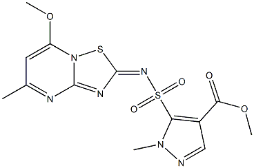 1-Methyl-5-[(7-methoxy-5-methyl-2H-[1,2,4]thiadiazolo[2,3-a]pyrimidin-2-ylidene)sulfamoyl]-1H-pyrazole-4-carboxylic acid methyl ester Struktur