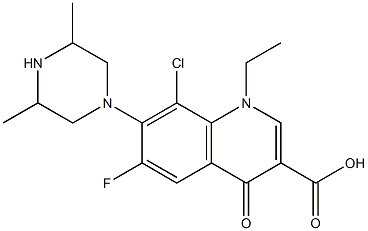 8-Chloro-1-ethyl-6-fluoro-1,4-dihydro-4-oxo-7-(3,5-dimethyl-1-piperazinyl)quinoline-3-carboxylic acid Struktur