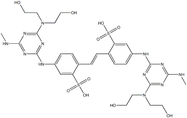 2,2'-(1,2-Ethenediyl)bis[5-[[4-[bis(2-hydroxyethyl)amino]-6-methylamino-1,3,5-triazin-2-yl]amino]benzenesulfonic acid] Struktur