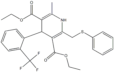 1,4-Dihydro-4-(2-trifluoromethylphenyl)-6-methyl-2-[phenylthiomethyl]pyridine-3,5-dicarboxylic acid diethyl ester Struktur