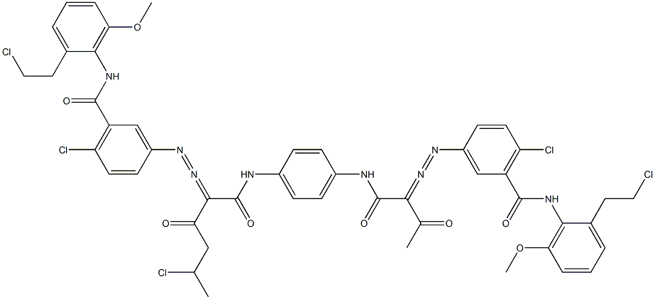 3,3'-[2-(1-Chloroethyl)-1,4-phenylenebis[iminocarbonyl(acetylmethylene)azo]]bis[N-[2-(2-chloroethyl)-6-methoxyphenyl]-6-chlorobenzamide] Struktur