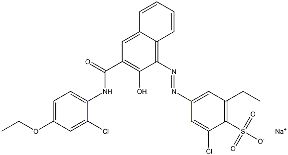 2-Chloro-6-ethyl-4-[[3-[[(2-chloro-4-ethoxyphenyl)amino]carbonyl]-2-hydroxy-1-naphtyl]azo]benzenesulfonic acid sodium salt Struktur