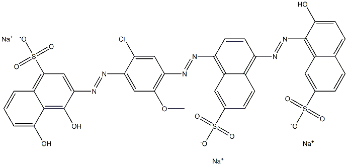 3-[[2-Chloro-4-[[4-[(2-hydroxy-7-sulfo-1-naphtyl)azo]-7-sulfo-1-naphtyl]azo]-5-methoxyphenyl]azo]-4,5-dihydroxy-1-naphthalenesulfonic acid trisodium salt Struktur