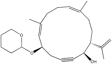 (1R,5R,6E,10E,14R)-14-(1-Methylethenyl)-7,11-dimethyl-5-[(tetrahydro-4H-pyran)-2-yloxy]cyclotetradeca-6,10-dien-2-yn-1-ol Struktur