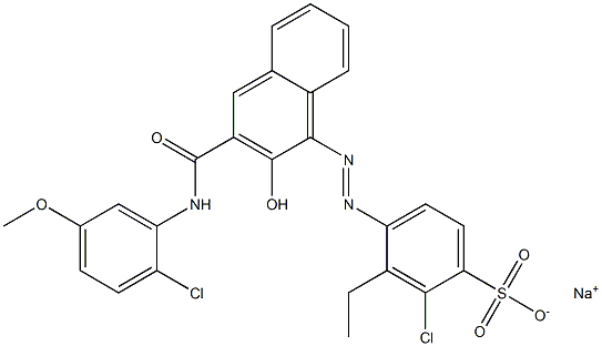 2-Chloro-3-ethyl-4-[[3-[[(2-chloro-5-methoxyphenyl)amino]carbonyl]-2-hydroxy-1-naphtyl]azo]benzenesulfonic acid sodium salt Struktur