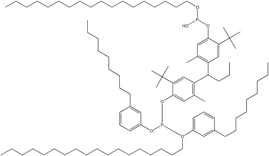 [Butylidenebis(2-tert-butyl-5-methyl-4,1-phenyleneoxy)]bis(phosphonous acid)O,O'-dioctadecyl O,O'-bis(3-nonylphenyl) ester Struktur