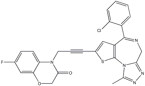 4-(2-Chlorophenyl)-9-methyl-2-[3-[(7-fluoro-2,3-dihydro-3-oxo-4H-1,4-benzoxazin)-4-yl]-1-propynyl]-6H-thieno[3,2-f][1,2,4]triazolo[4,3-a][1,4]diazepine Struktur