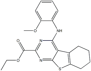 5,6,7,8-Tetrahydro-4-(2-methoxyphenylamino)[1]benzothieno[2,3-d]pyrimidine-2-carboxylic acid ethyl ester Struktur