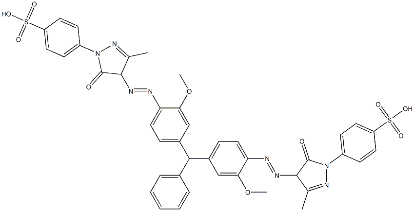 4,4'-[(Phenylmethylene)bis[(2-methoxy-4,1-phenylene)azo[(4,5-dihydro-3-methyl-5-oxo-1H-pyrazole)-4,1-diyl]]]bis(benzenesulfonic acid) Struktur