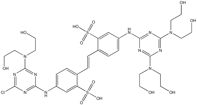 4-[4-Chloro-6-[bis(2-hydroxyethyl)amino]-1,3,5-triazin-2-ylamino]-4'-[4,6-bis[bis(2-hydroxyethyl)amino]-1,3,5-triazin-2-ylamino]-2,2'-stilbenedisulfonic acid Struktur