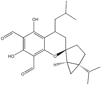 (1'R,2R,5'S)-4-(2-Methylpropyl)-3,4-dihydro-5'-isopropyl-5,7-dihydroxyspiro[2H-1-benzopyran-2,2'-bicyclo[3.1.0]hexane]-6,8-dicarbaldehyde Struktur