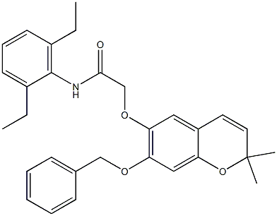 2,2-Dimethyl-7-(benzyloxy)-6-[[(2,6-diethylphenylamino)carbonyl]methoxy]-2H-1-benzopyran Struktur