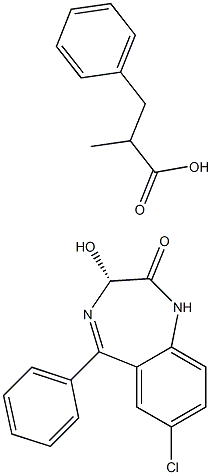 (R)-7-Chloro-1,3-dihydro-3-hydroxy-5-phenyl-2H-1,4-benzodiazepin-2-one (2-methyl-3-phenylpropionate) Struktur