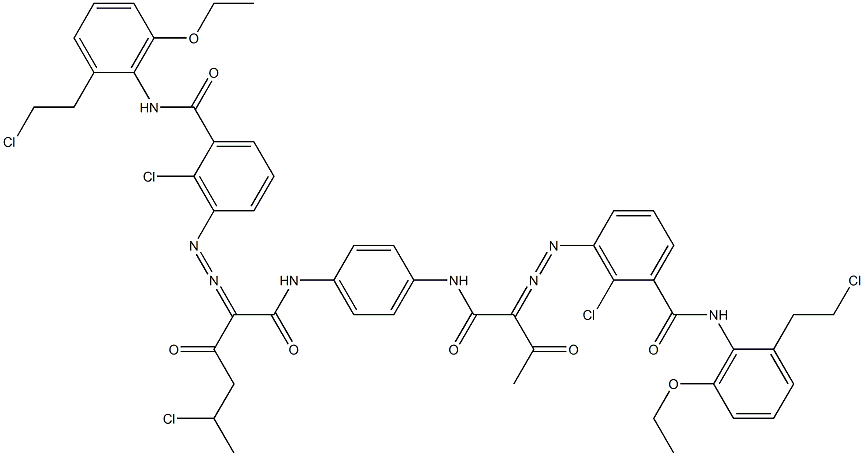 3,3'-[2-(1-Chloroethyl)-1,4-phenylenebis[iminocarbonyl(acetylmethylene)azo]]bis[N-[2-(2-chloroethyl)-6-ethoxyphenyl]-2-chlorobenzamide] Struktur