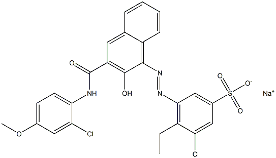 3-Chloro-4-ethyl-5-[[3-[[(2-chloro-4-methoxyphenyl)amino]carbonyl]-2-hydroxy-1-naphtyl]azo]benzenesulfonic acid sodium salt Struktur