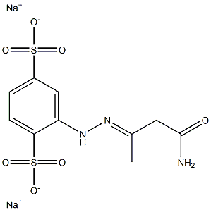 2-[2-(2-Carbamoyl-1-methylethylidene)hydrazino]-1,4-benzenedisulfonic acid disodium salt Struktur