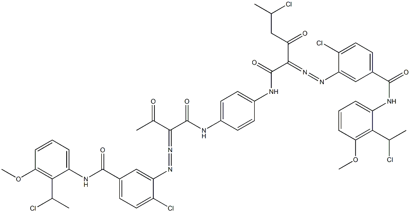 3,3'-[2-(1-Chloroethyl)-1,4-phenylenebis[iminocarbonyl(acetylmethylene)azo]]bis[N-[2-(1-chloroethyl)-3-methoxyphenyl]-4-chlorobenzamide] Struktur