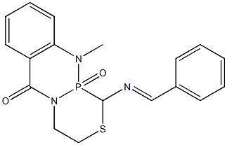 [9-Methyl-1-(benzylideneamino)-1,2,3,4,4a,9a-hexahydro-2-thia-4a,9-diaza-9a-phosphaanthracen-10(9H)-one]9a-oxide Struktur